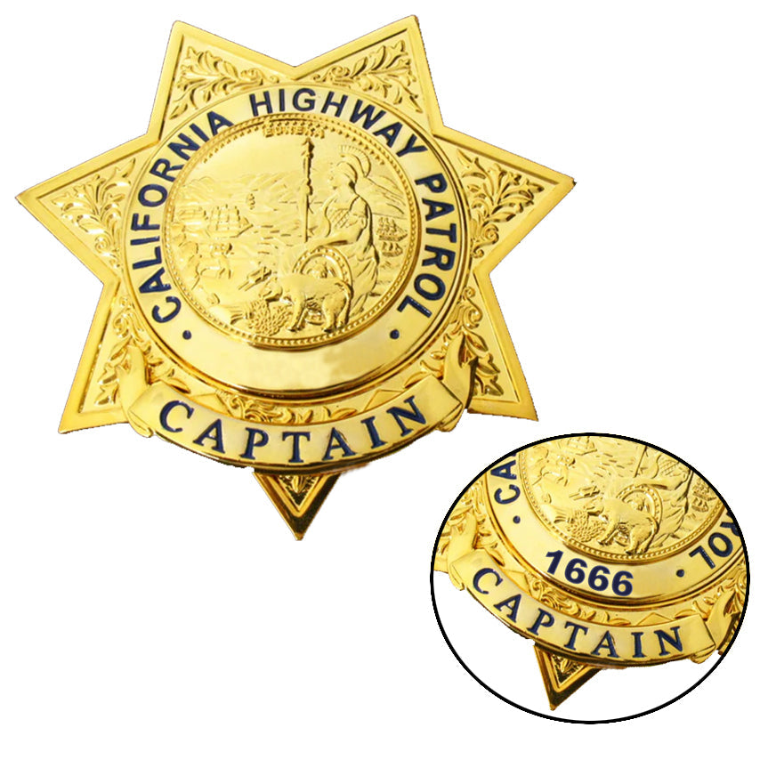 Réplique de l'insigne du capitaine de la California Highway Patrol, accessoire de film, numéro personnalisable