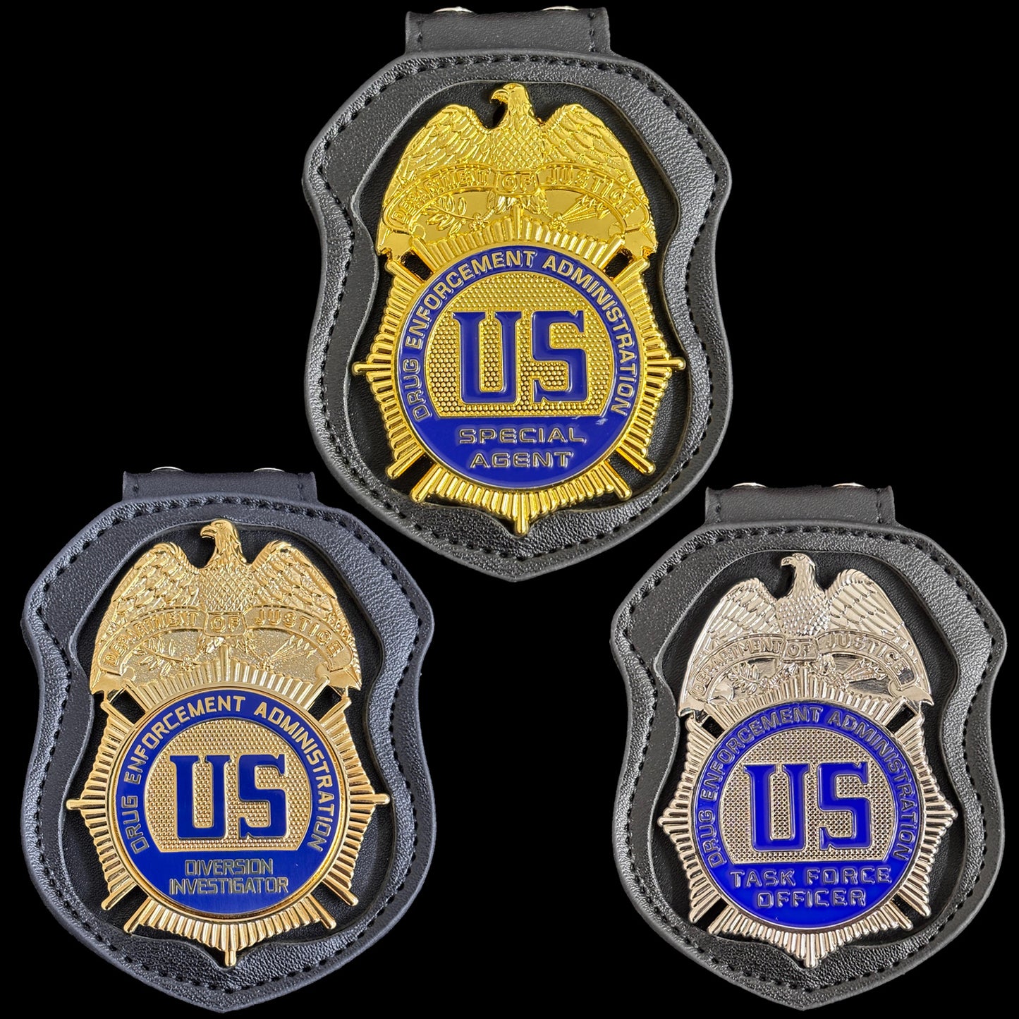 Ensemble de 3 répliques d'insignes de la police américaine DEA, accessoires de cinéma