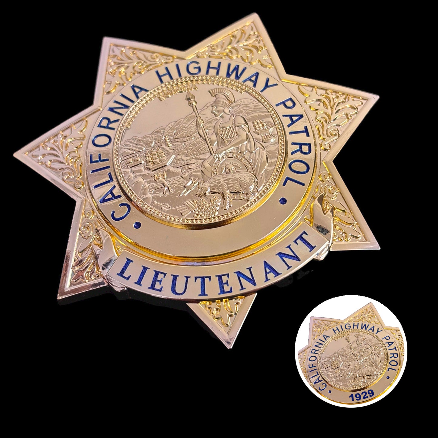 US CHP Lieutenant Highway Patrol Abzeichen Replik Film Requisiten Anpassbare Nummer