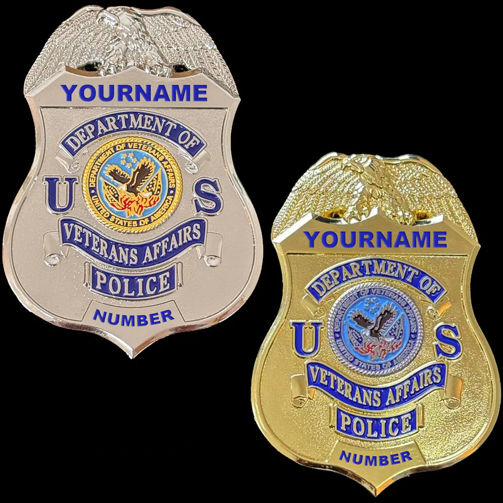 Réplica de placa policial del Departamento de Asuntos de Veteranos de EE. UU., accesorios de película personalizables