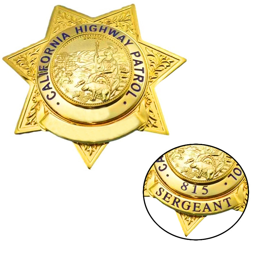 US CHP CAPTAIN California Highway Patrol Badge Replica Movie Props Customizable Number & Name