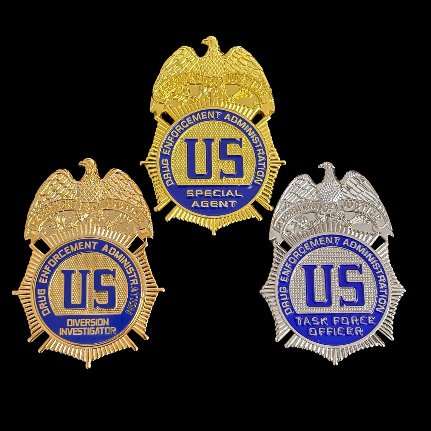 Ensemble de 3 répliques d'insignes de la police américaine DEA, accessoires de cinéma
