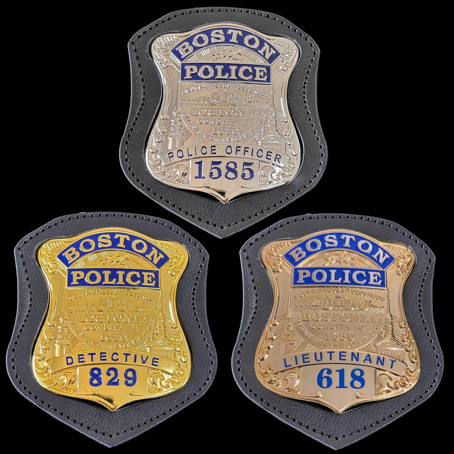 3 Bostoner Polizeiabzeichen-Set, Replika-Filmrequisiten