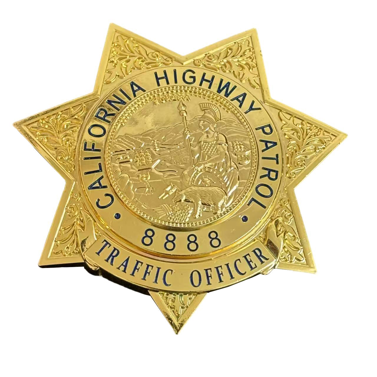 US-Verkehrsbeamter CHP-Abzeichen Replik Filmrequisiten Anpassbare Nummer