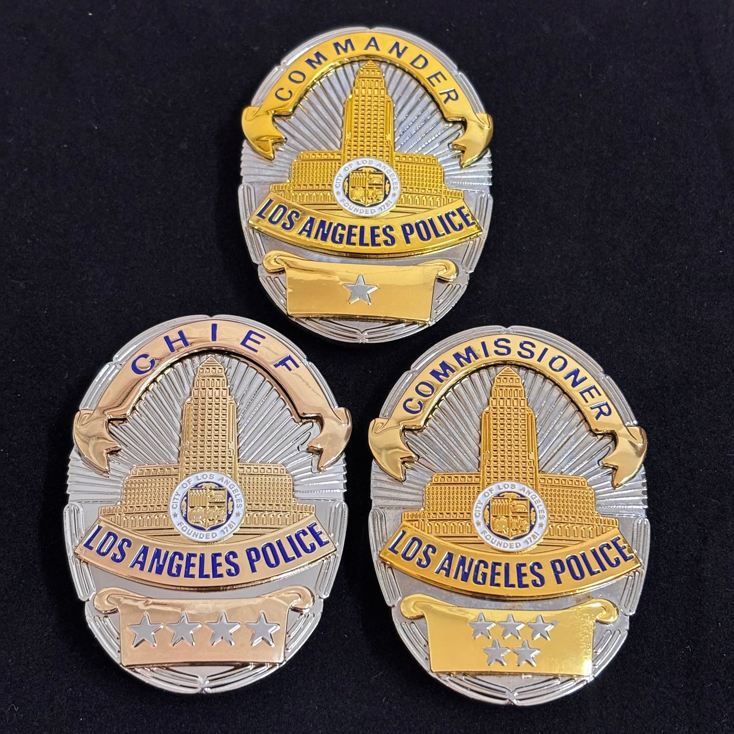Lot de 3 répliques d'insignes de police du LAPD de Los Angeles