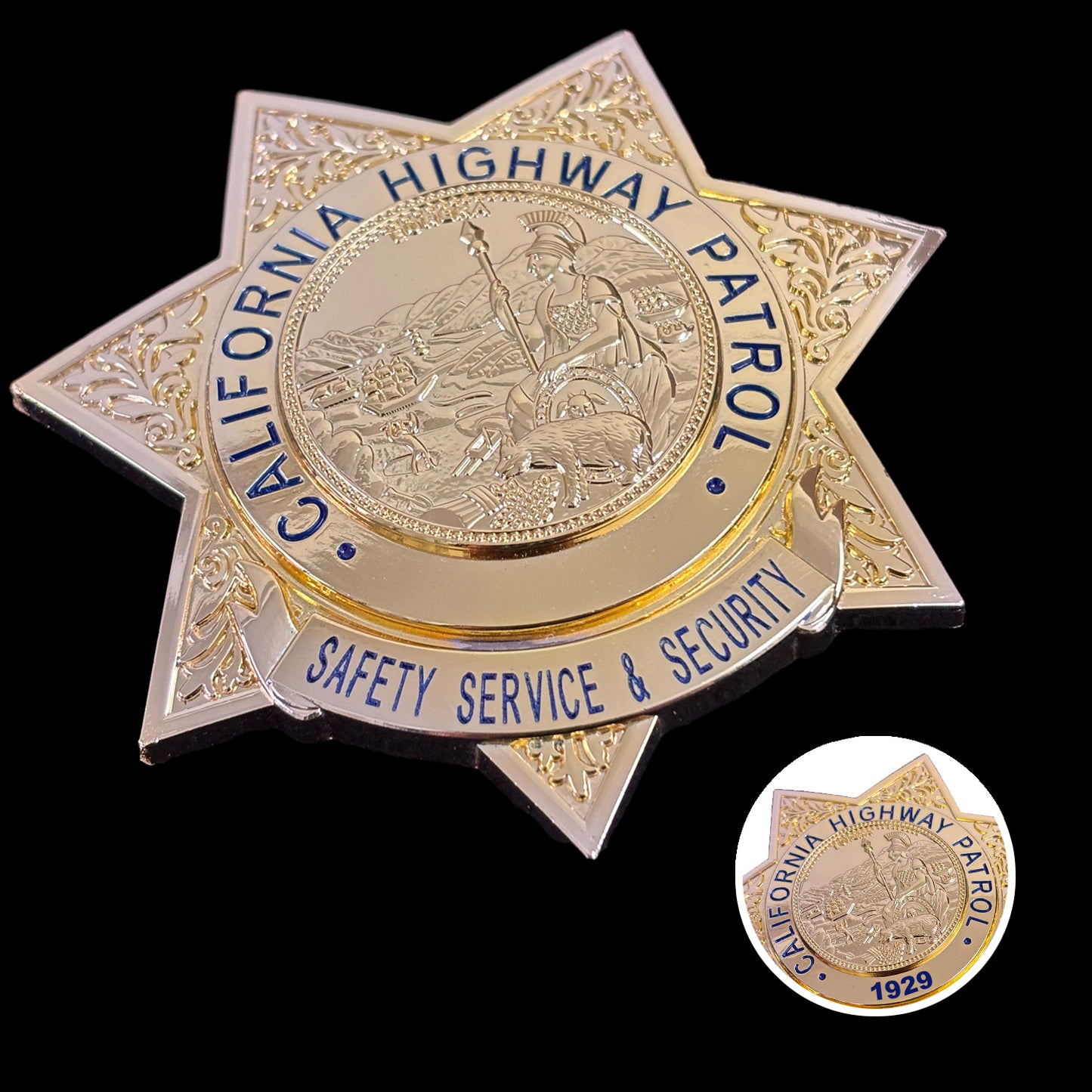 US CHP SAFETY SERVICE & SECURITY California Highway Patrol Badge Replik, Filmrequisiten, anpassbare Nummer