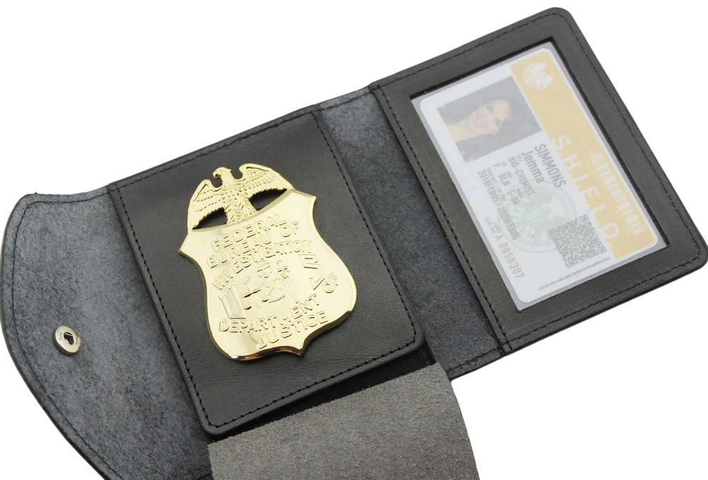 Étui/portefeuille en cuir véritable pour badges de police et cartes d'identité de différentes tailles