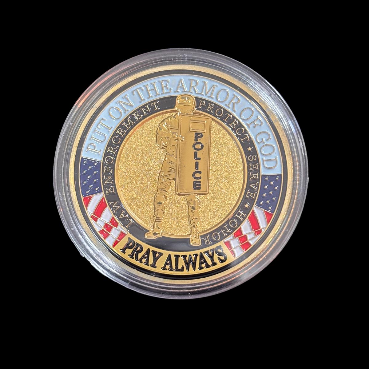 Lege keine Rüstung Gottes an, bete immer, Challenge Coin