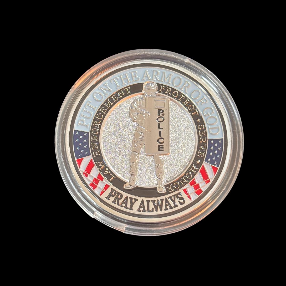 Lege keine Rüstung Gottes an, bete immer, Challenge Coin
