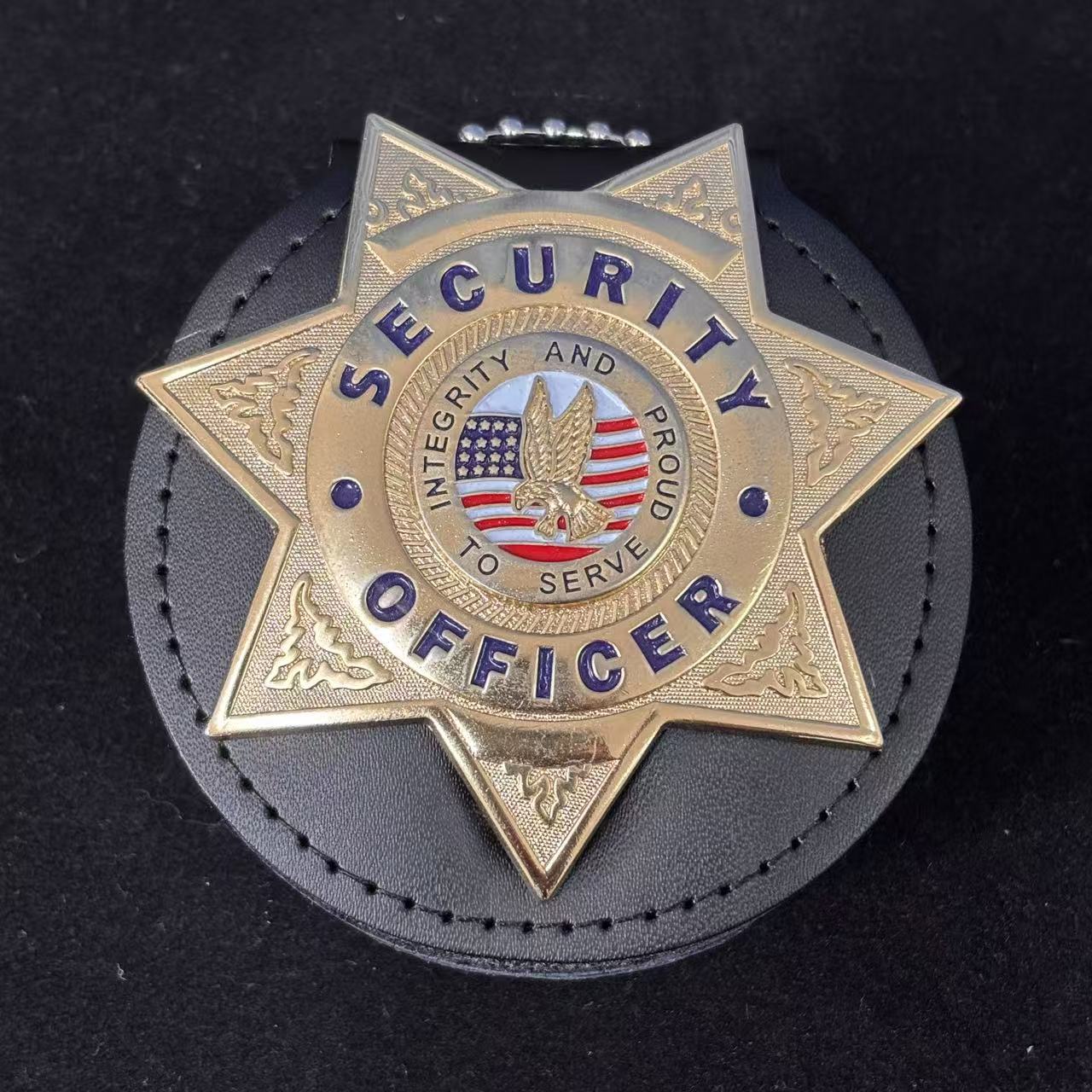 Genuine Leather Embedded Cut-out Holder For Round Police Badges