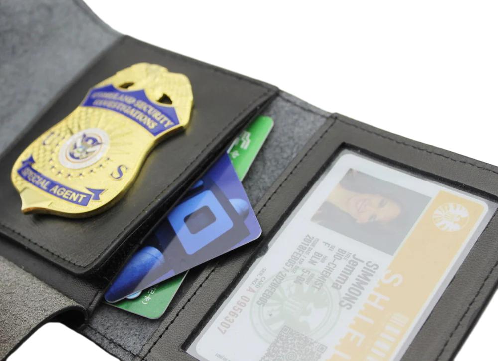 Étui/portefeuille en cuir véritable pour badges de police et cartes d'identité de différentes tailles