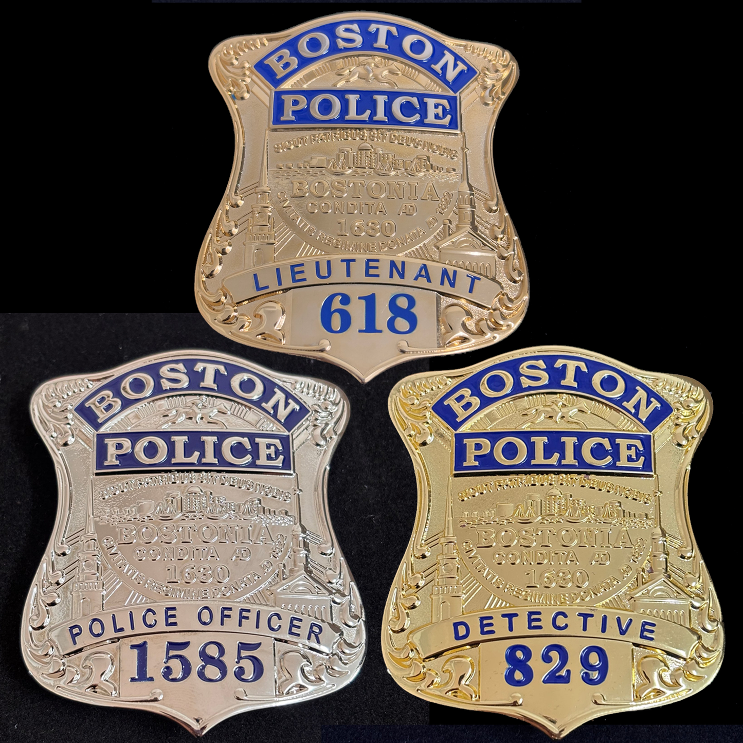 3 Bostoner Polizeiabzeichen-Set, Replika-Filmrequisiten