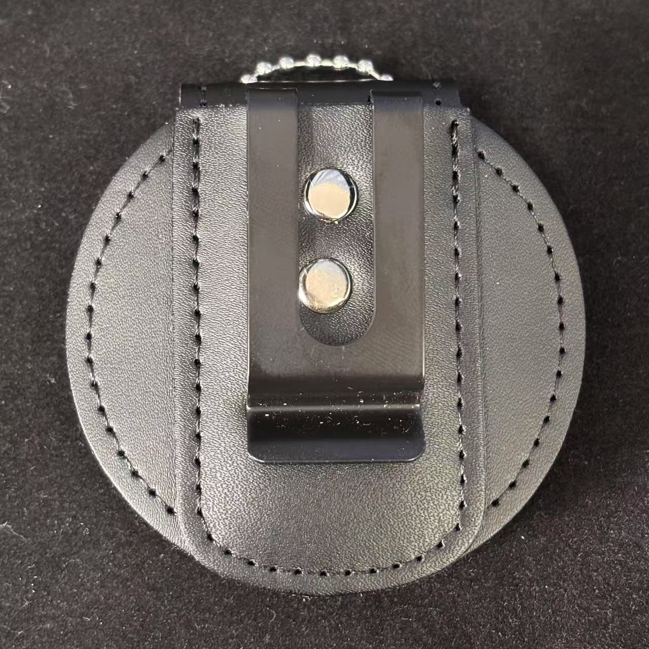 Genuine Leather Embedded Cut-out Holder For Round Police Badges