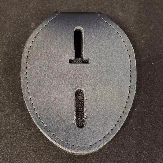 Genuine leather embedded oval police badge holder clip