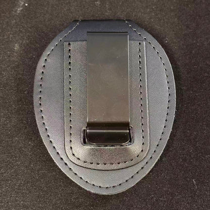 Genuine leather embedded oval police badge holder clip