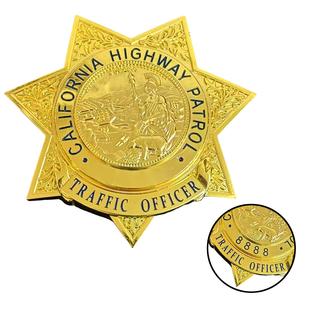 US-Verkehrsbeamter CHP-Abzeichen Replik Filmrequisiten Anpassbare Nummer