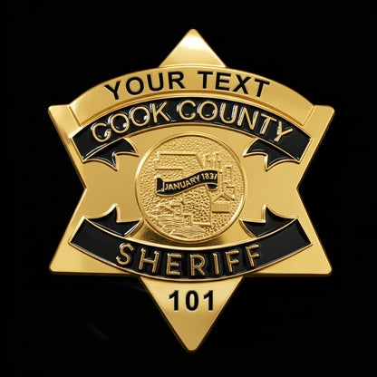 CCSO Condado de Cook Sheriff Estrella Insignia Dorada Número Personalizable Atrezzo de Película