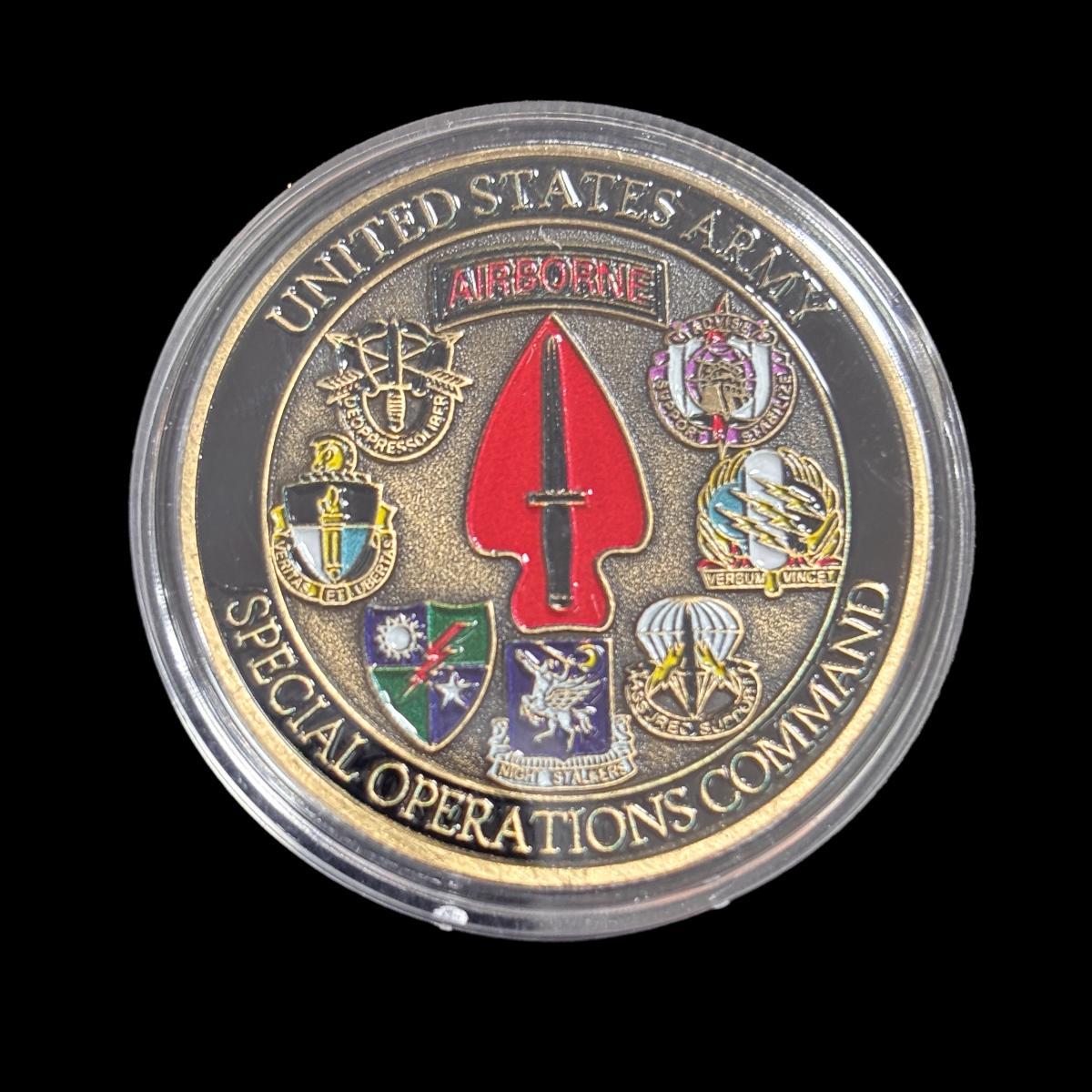 Herausforderungsmünze des Special Operations Command der US-Armee