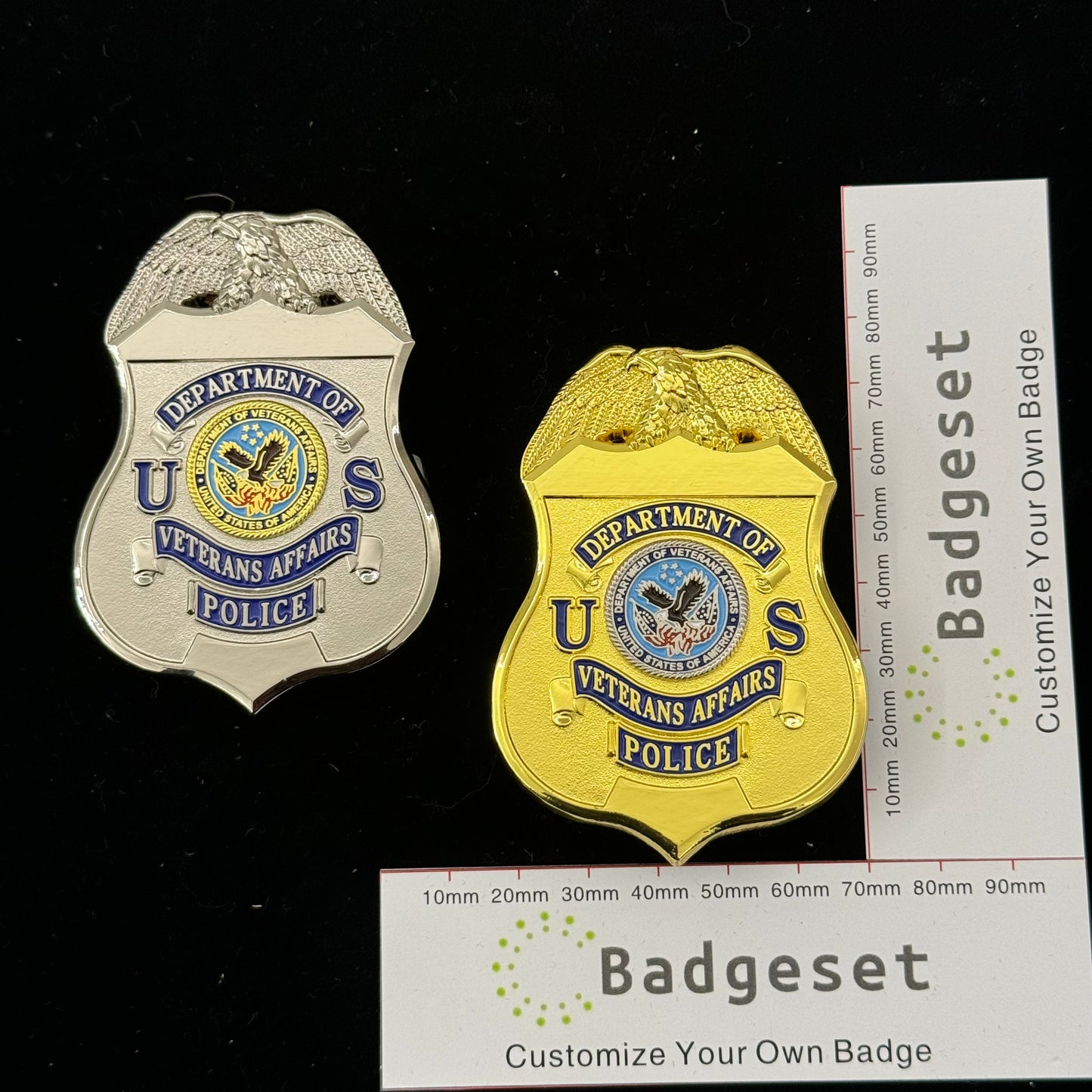 Réplica de placa policial del Departamento de Asuntos de Veteranos de EE. UU., accesorios de película personalizables