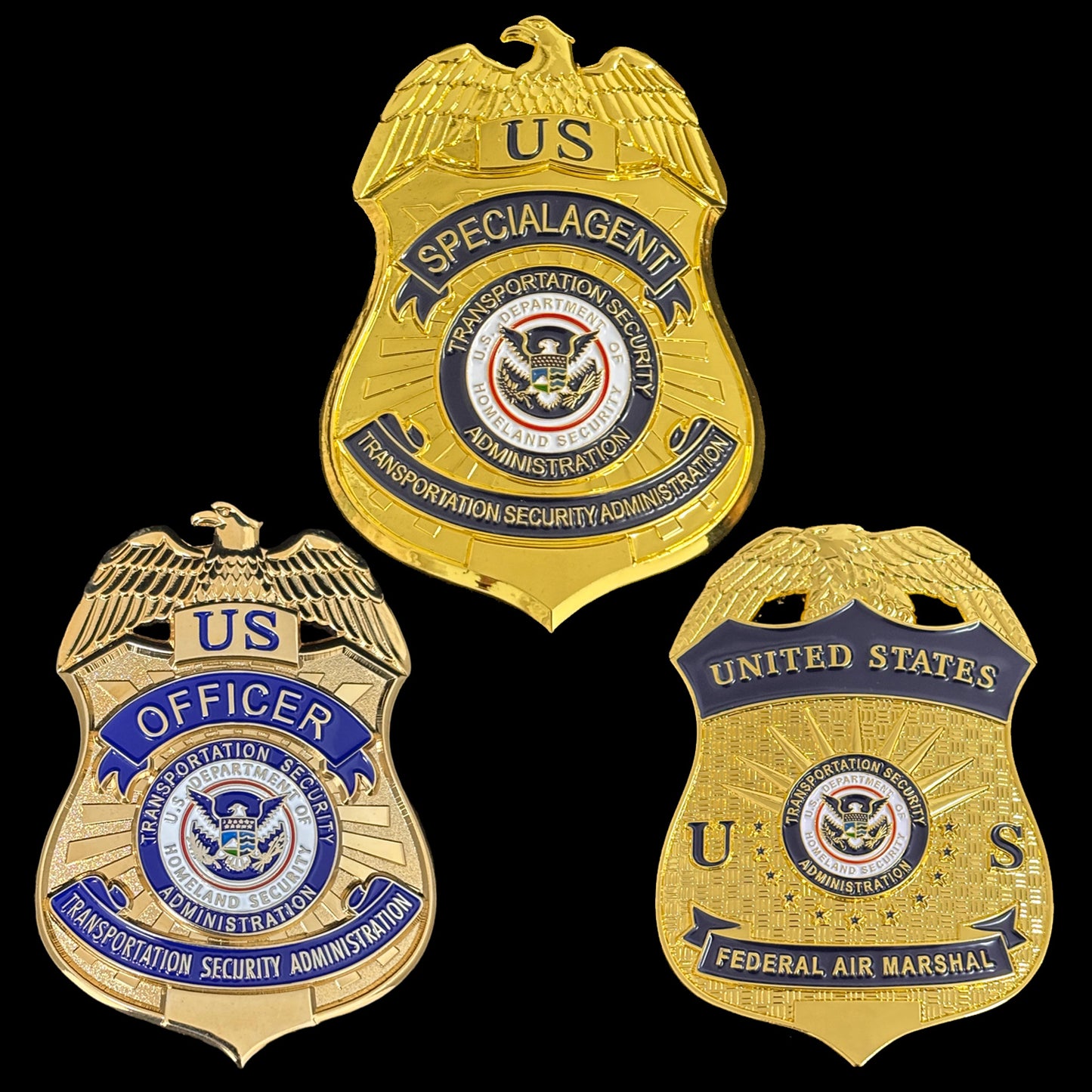 3 TSA US Transportation Security Administration Badge Set Replika Filmrequisiten