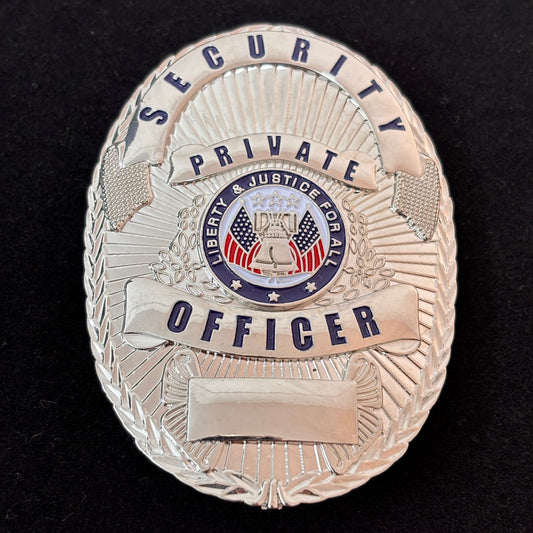 Réplique de badge d'officier privé de sécurité Liberty &amp; Justice For All, accessoires de film, numéro personnalisable