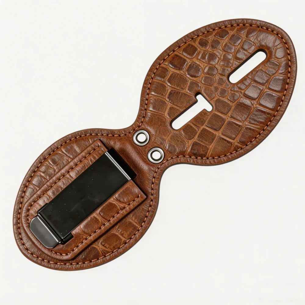 Tarjetero ovalado de cuero genuino personalizado para placa de policía - Estuche C006 con clip para cinturón y cadena para el cuello
