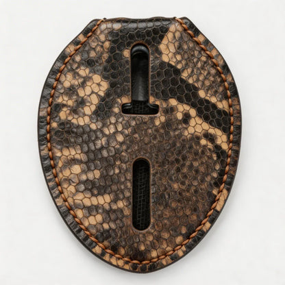 Porta Placa de Policía Ovalado de Cuero Genuino Personalizado - Funda P004 con Clip para Cinturón y Cadena para Cuello