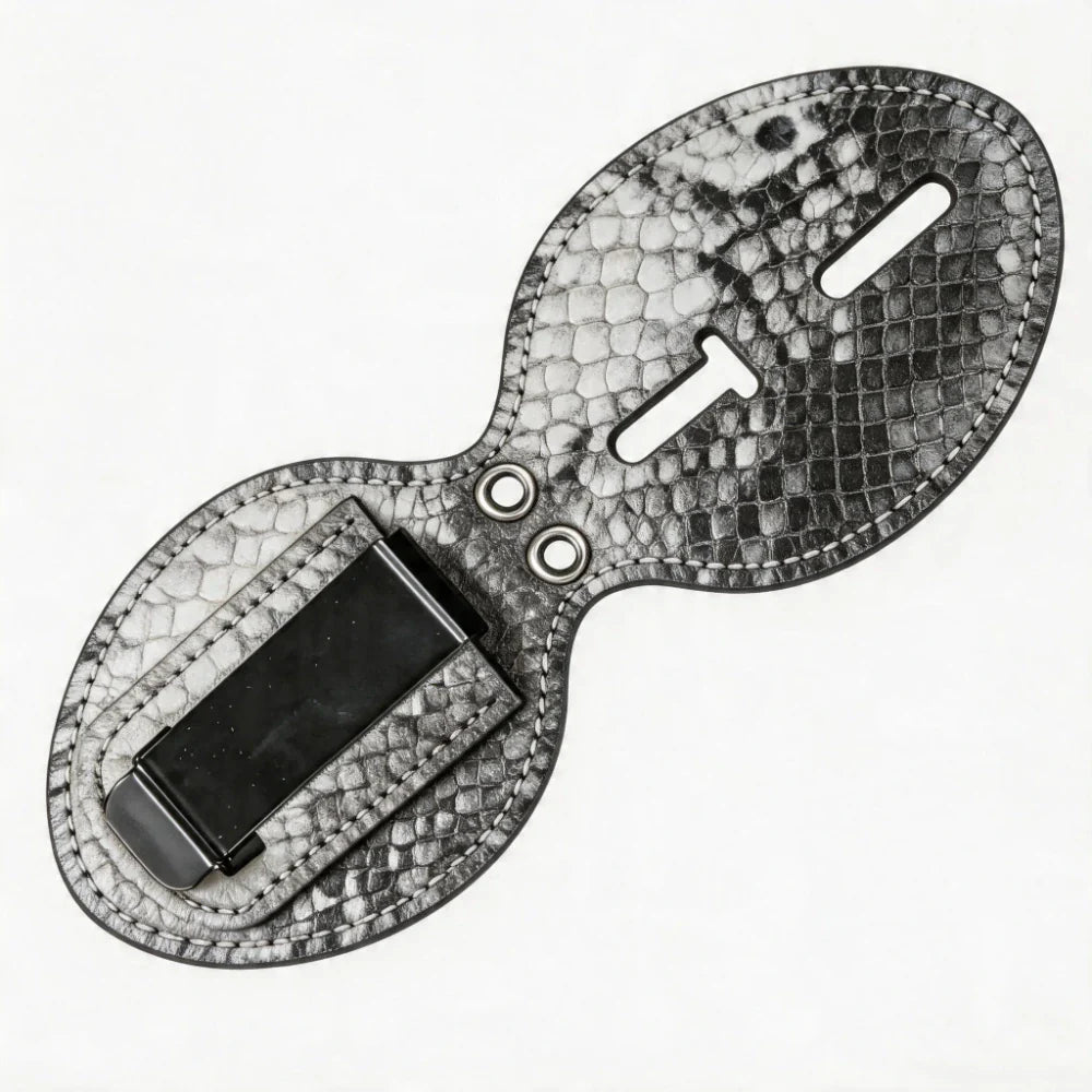 Tarjetero ovalado de cuero genuino personalizado para placa de policía - Funda P010 con clip para cinturón y cadena para el cuello