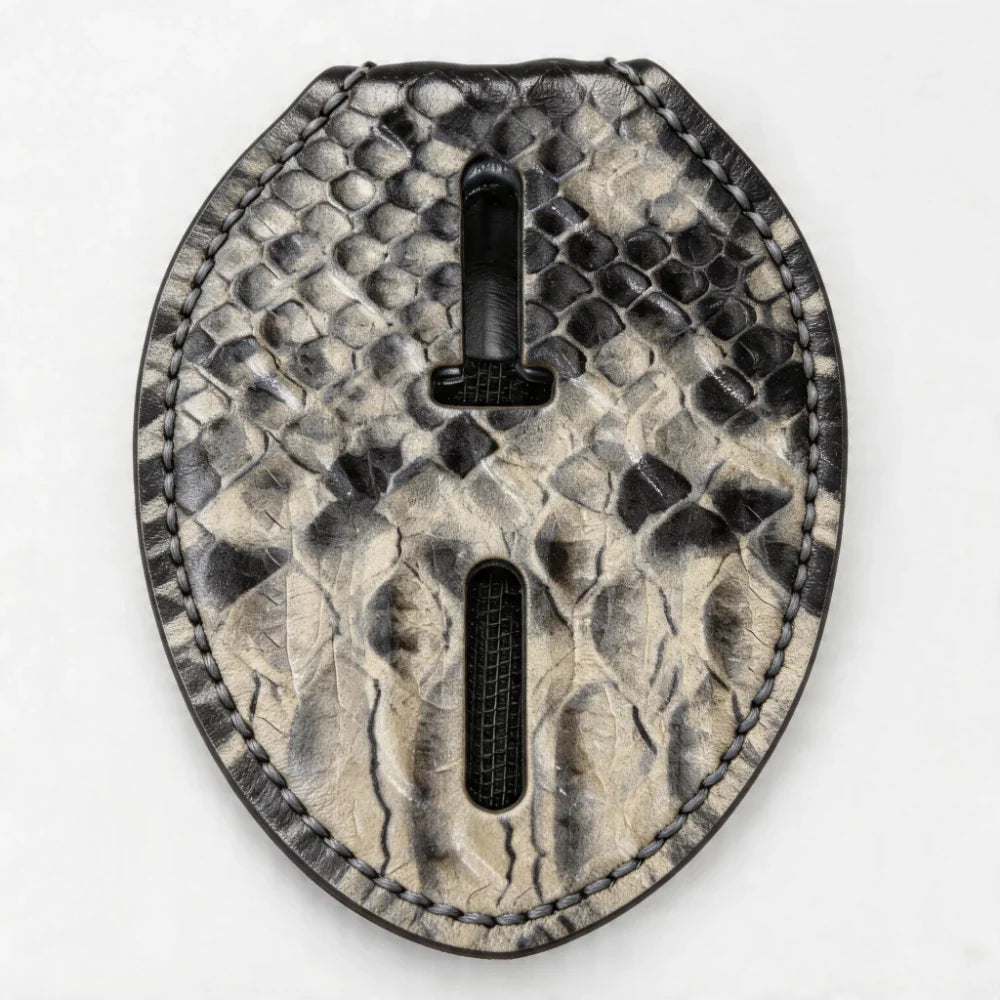 Porta Placa Ovalado de Cuero Genuino Personalizado para Policía - Estuche P011 con Clip para Cinturón y Cadena para Cuello