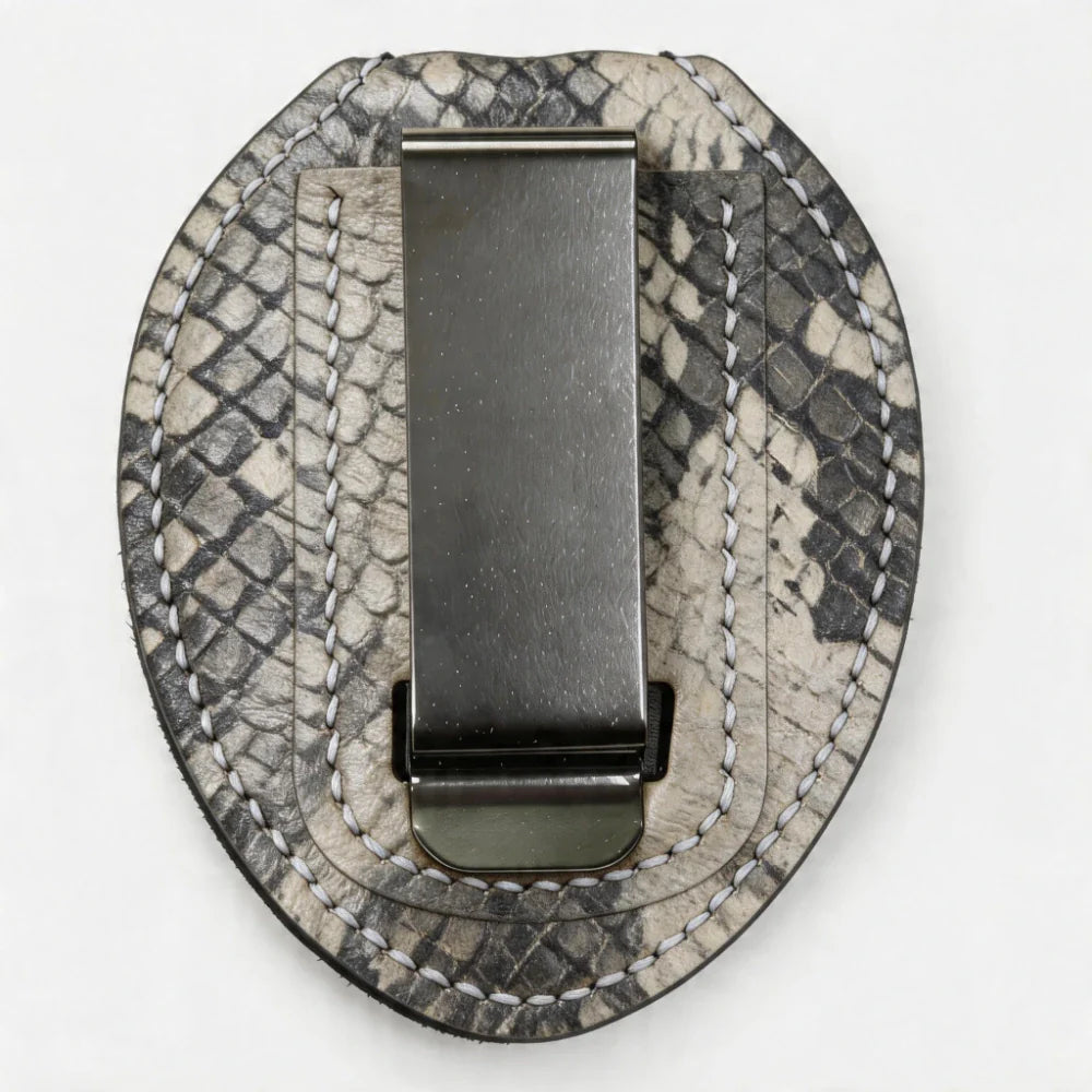 Soporte Ovalado de Cuero Genuino Personalizado para Insignia de Policía - Estuche P009 con Clip para Cinturón y Cadena para Cuello