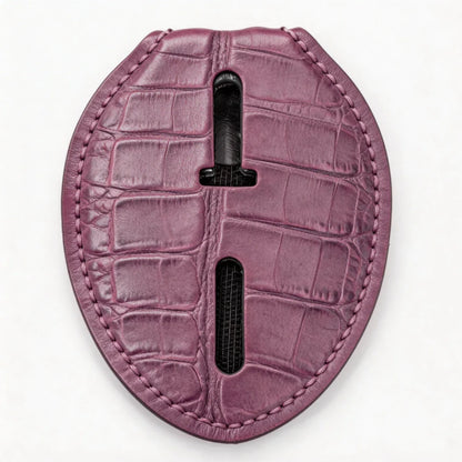 Porta Placa de Policía Ovalado de Cuero Genuino Personalizado - Funda C004 con Clip para Cinturón y Cadena para el Cuello