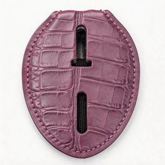 Porta Placa de Policía Ovalado de Cuero Genuino Personalizado - Funda C004 con Clip para Cinturón y Cadena para el Cuello