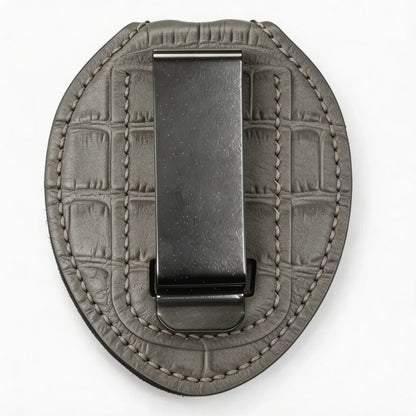 Porta-Placa Ovalado Personalizado de Cuero Genuino para Policía - Estuche B007 con Clip para Cinturón y Cadena para el Cuello