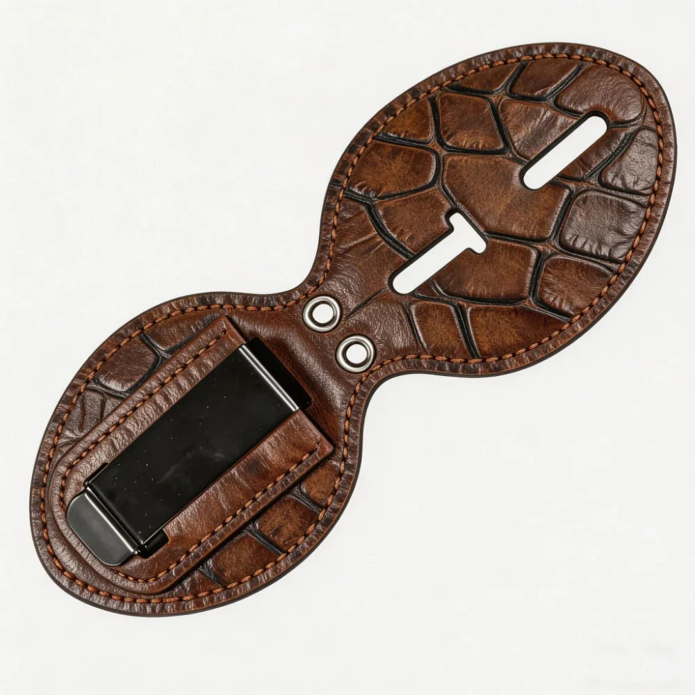 Funda ovalada de cuero genuino personalizada para placa de policía - Estuche C003 con clip para cinturón y cadena para el cuello