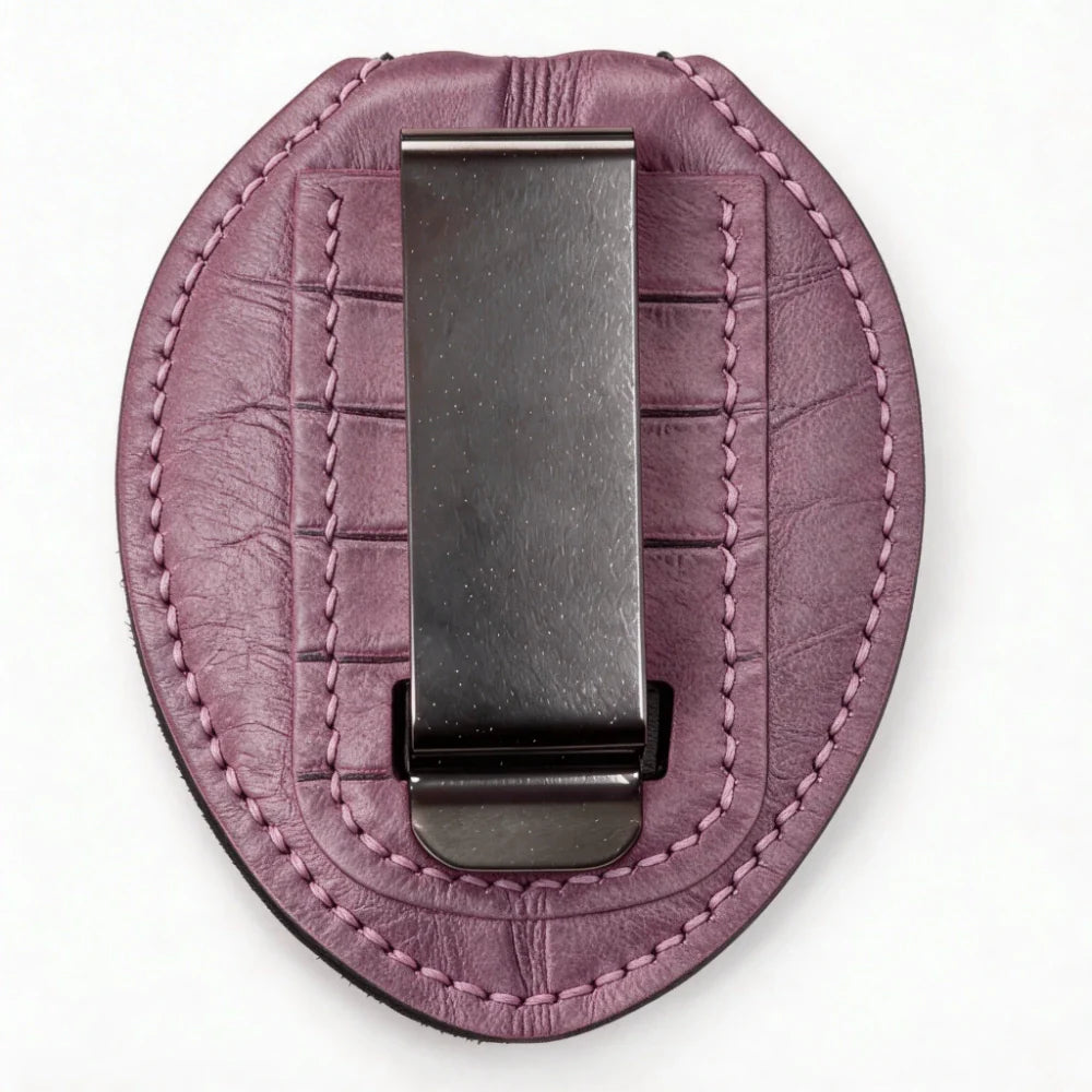 Porta Placa de Policía Ovalado de Cuero Genuino Personalizado - Funda C004 con Clip para Cinturón y Cadena para el Cuello