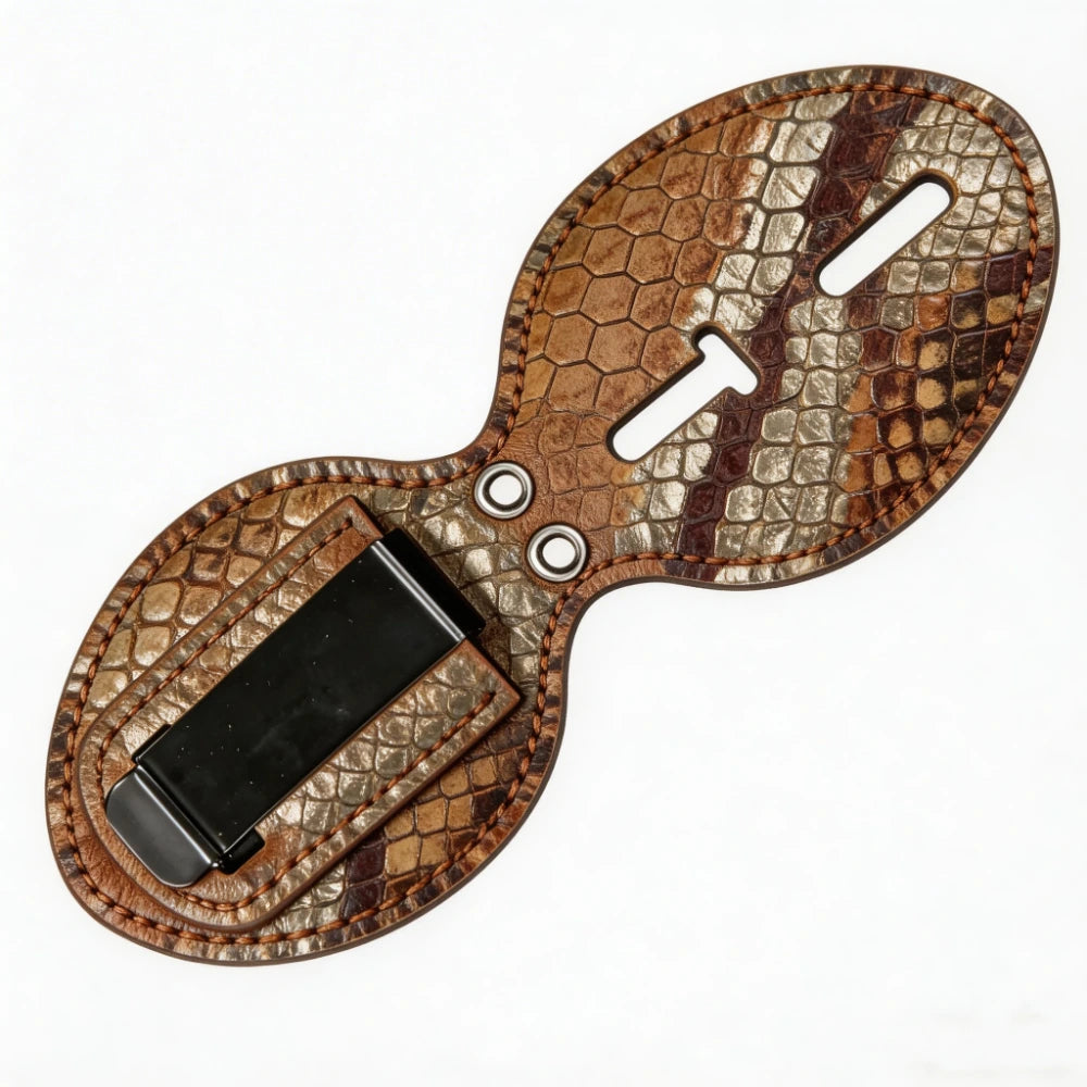 Tarjetero de insignia ovalado de cuero genuino personalizado - Estuche S007 con clip para cinturón y cadena para el cuello
