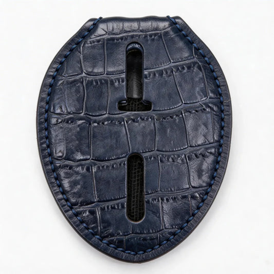 Porta Placa de Policía Ovalado de Cuero Genuino Personalizado - Estuche B004 con Clip para Cinturón y Cadena para el Cuello