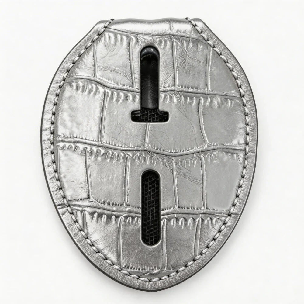 Tarjetero ovalado de cuero genuino personalizado para placa de policía - Estuche B006 con clip para cinturón y cadena para el cuello