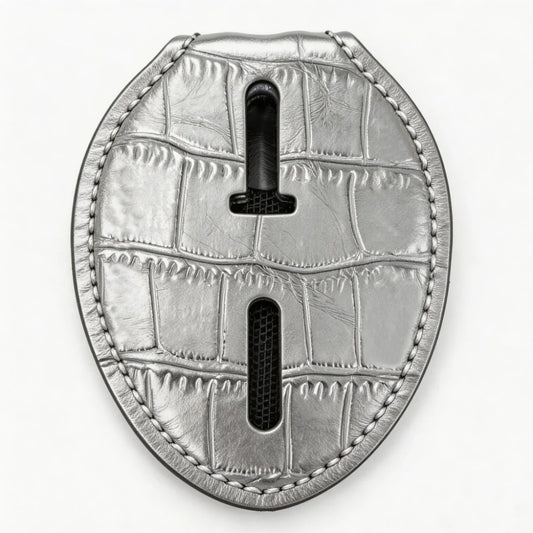 Tarjetero ovalado de cuero genuino personalizado para placa de policía - Estuche B006 con clip para cinturón y cadena para el cuello