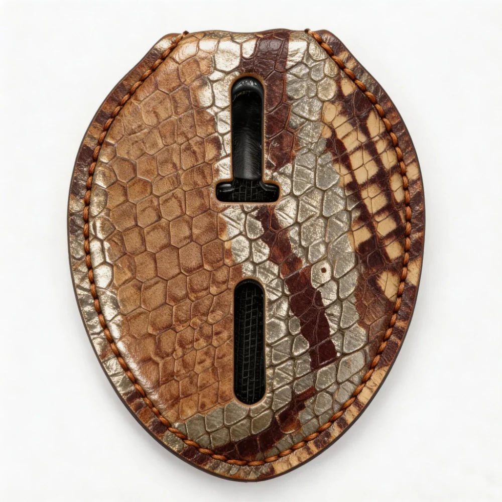 Tarjetero de insignia ovalado de cuero genuino personalizado - Estuche S007 con clip para cinturón y cadena para el cuello