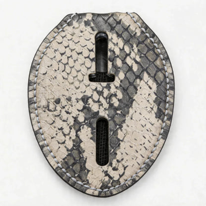 Soporte Ovalado de Cuero Genuino Personalizado para Insignia de Policía - Estuche P009 con Clip para Cinturón y Cadena para Cuello