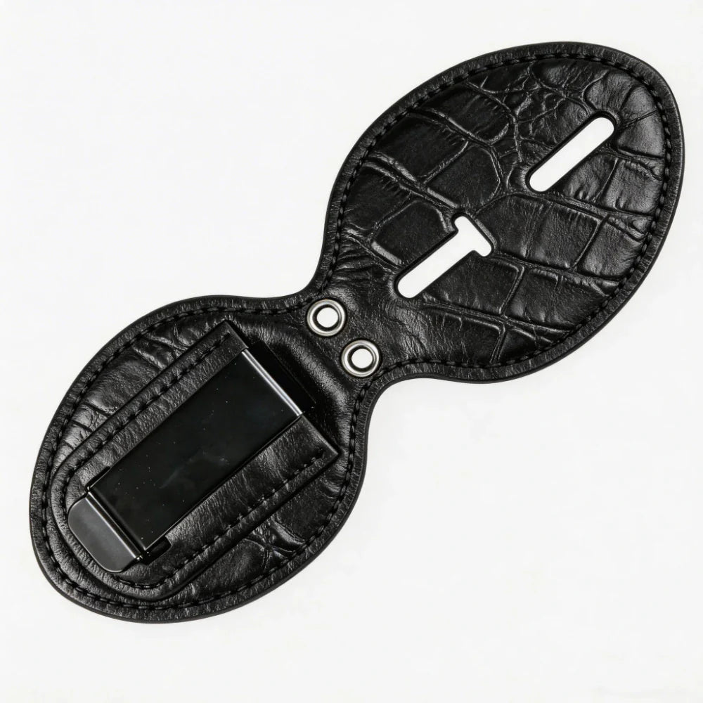 Tarjetero ovalado de cuero auténtico personalizado para insignia policial - Estuche C001 con clip para cinturón y cadena para el cuello