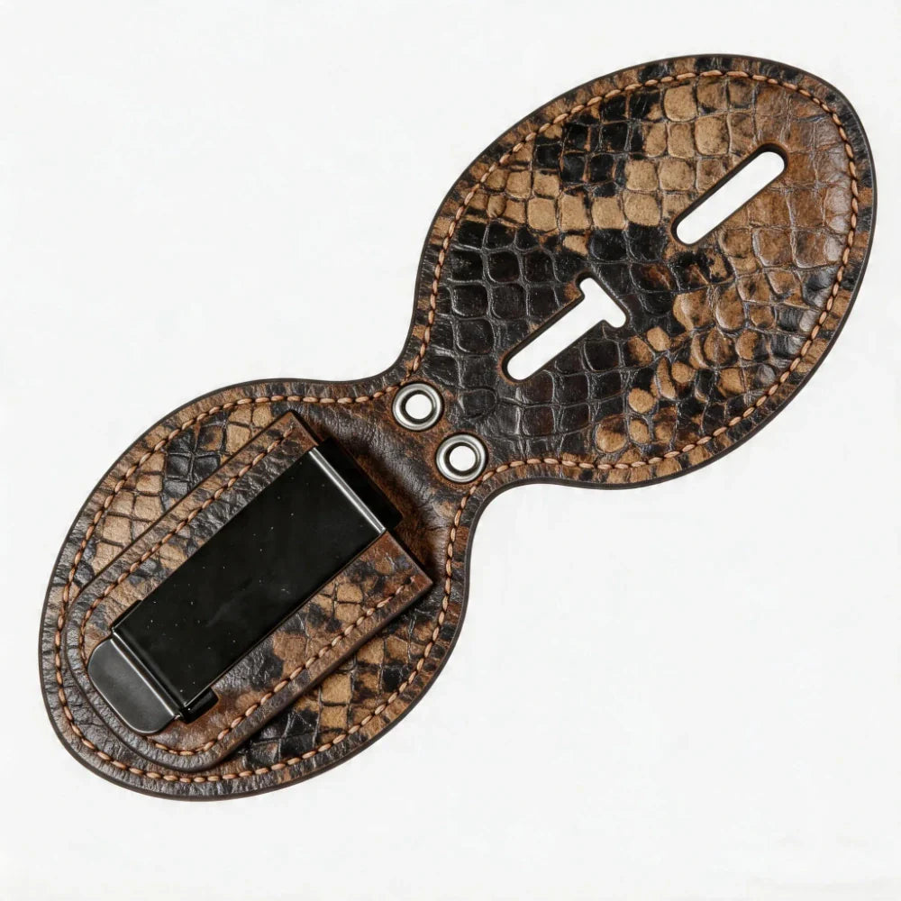 Funda ovalada de cuero genuino personalizada para placa de policía - Estuche P006 con clip para cinturón y cadena para cuello