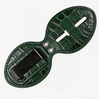 Porta Placa Ovalado de Cuero Genuino Personalizado para Policía - Estuche C005 con Clip para Cinturón y Cadena para Cuello