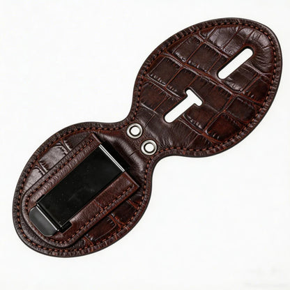 Tarjetero Ovalado Personalizado de Cuero Genuino para Placa de Policía - Estuche B003 con Clip para Cinturón y Cadena para el Cuello