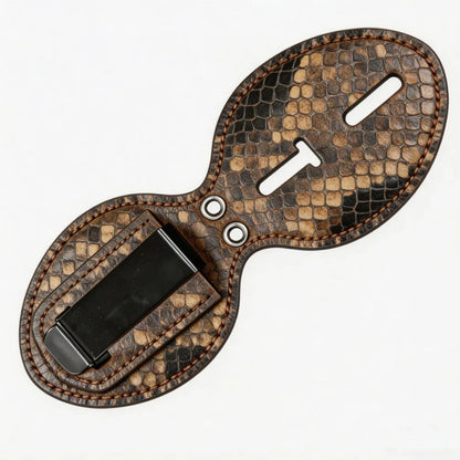 Porta Placa de Policía Ovalado de Cuero Genuino Personalizado - Funda P004 con Clip para Cinturón y Cadena para Cuello