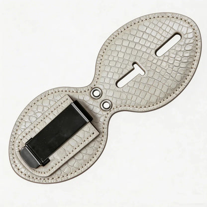 Porta-placa ovalado de cuero genuino personalizado - Estuche L004 con clip para cinturón y cadena para el cuello
