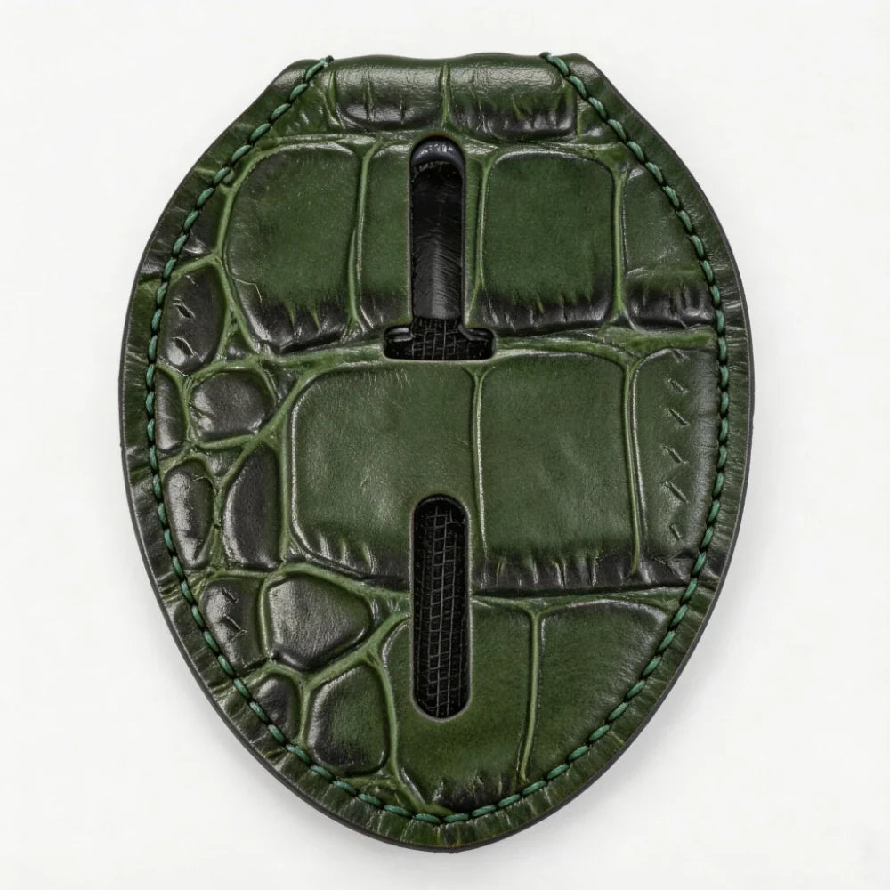 Porta Placa Ovalado de Cuero Genuino Personalizado para Policía - Estuche C005 con Clip para Cinturón y Cadena para Cuello