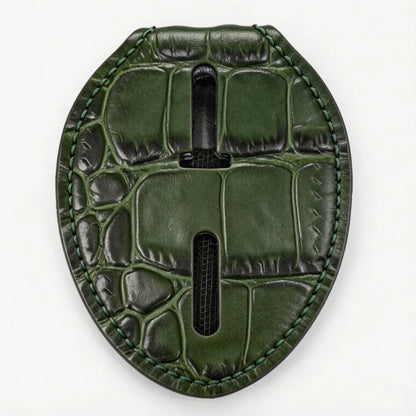 Porta Placa Ovalado de Cuero Genuino Personalizado para Policía - Estuche C005 con Clip para Cinturón y Cadena para Cuello