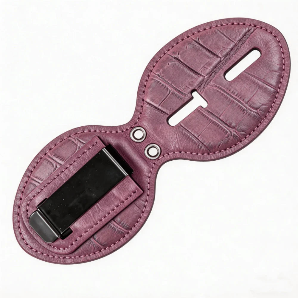Porta Placa de Policía Ovalado de Cuero Genuino Personalizado - Funda C004 con Clip para Cinturón y Cadena para el Cuello